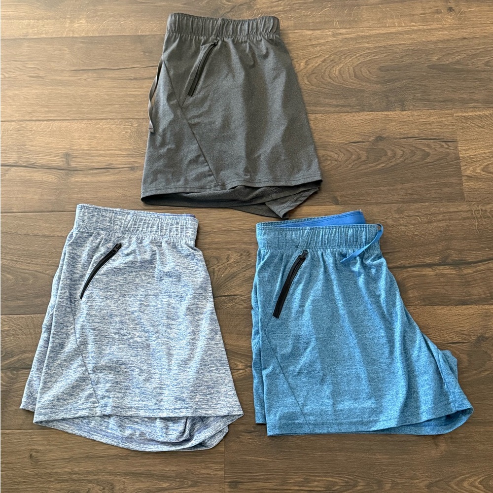 Set of 3 Women’s Athletic Running Shorts Size Large Gray Blue Black